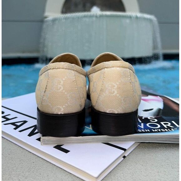 GUCCI Women's Tan Monogram GG Logo Canvas Horsebit Loafers Size 7 - Picture 7 of 13